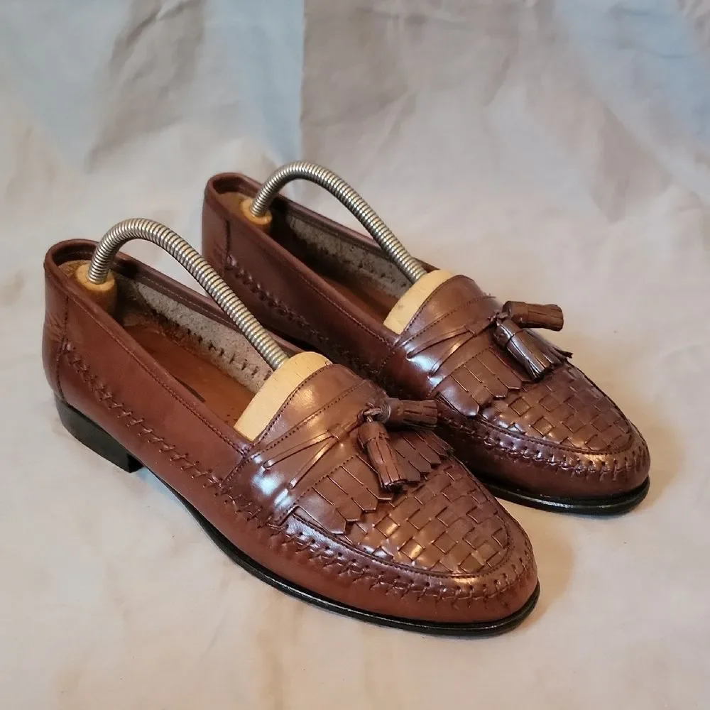 Giorgio Brutini Brown Leather Loafers with Kiltie Fringe 9.5 D New